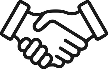 Black outline handshake icon representing agreement and partnership business deal