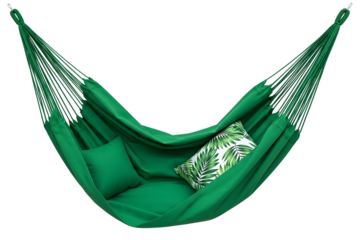 Green hammock with pillow isolated on transparent background