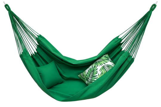 Green hammock with pillow isolated on transparent background