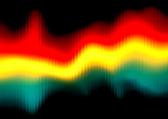 Abstract image with red, yellow, and green waves against a black background.