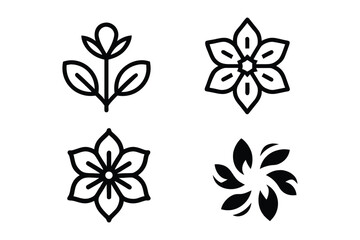 Collection of four simple line art floral icons and symbols