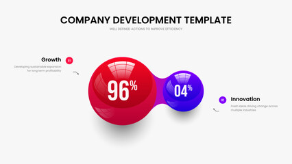 Advertising Analysis Frame Template Vector Illustration. Financial Overview Two Option Chart Slideshow Design. Creative Proposal 2 Step Infographic Slide Layout.