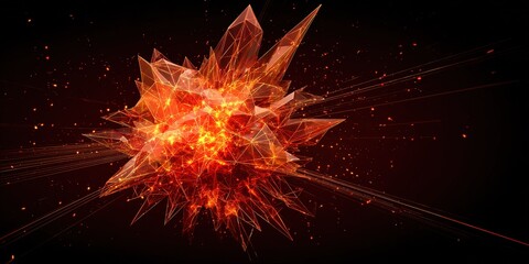 Abstract explosion of red and orange shapes against a dark background creates a vibrant digital artwork