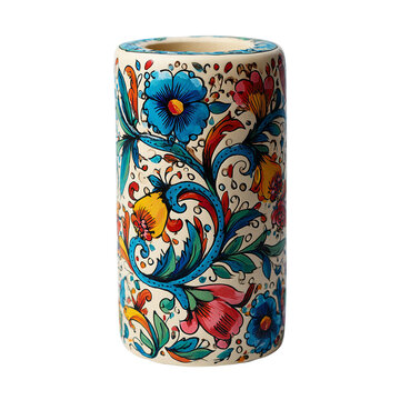 Hand painted floral vase isolated on transparent background traditional russian zhostovo painting style
