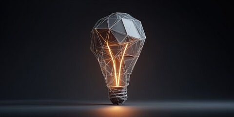 Unique geometric light bulb design with glowing elements in a dark setting