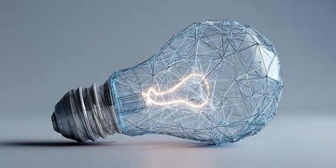 Creative light bulb design made of wireframe structure with glowing filament creating a modern and artistic look
