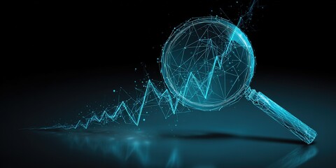 Visual representation of data analysis with magnifying glass and graph elements in futuristic design