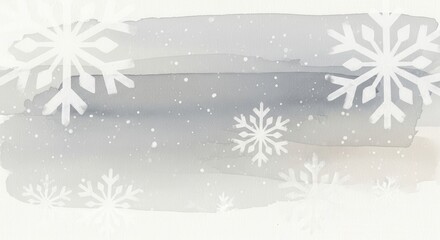 Watercolor winter background with snowflakes isolated on white background