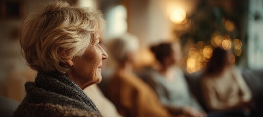 Elderly Women in Cozy Home Setting with Warm Bokeh Background