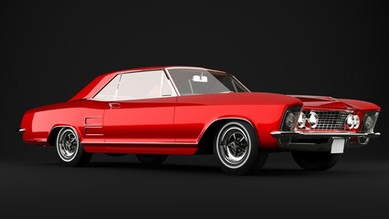 red old retro car on black background front view