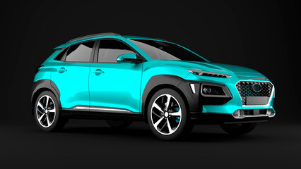 cyan suv car on black background side view