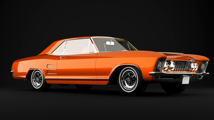 orange old retro car on black background front view
