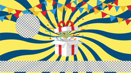 Surprise gift box with confetti and festive party decoration