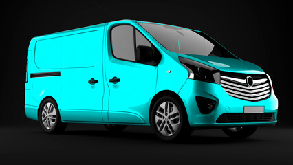 cyan van on black background front view