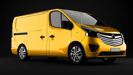 yellow van on black background front view