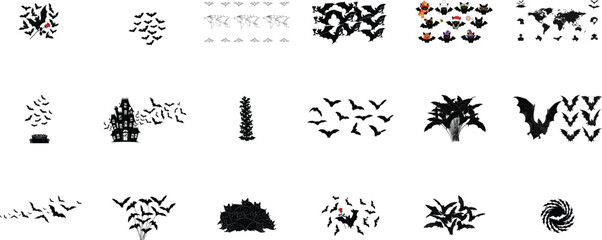 Flying bats and Halloween elements spooky night