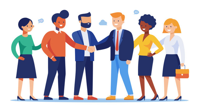 Diverse group of professionals shaking hands symbolizing partnership and successful business collaboration on white background - Powered by Adobe