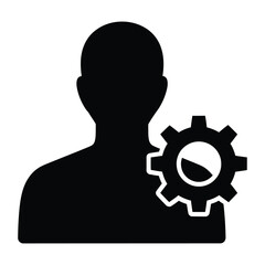 Silhouette of a person with a gear icon representing settings or management EPS icon symbol