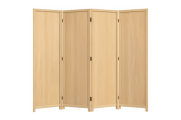 Wooden folding screen creating privacy and dividing space, portable room partition furniture on transparent background