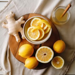 Citrus and ginger wellness ingredients.
