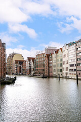 Vertical shot of the urban development along the river bank in the heart of the northern city