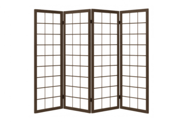 Wooden four panel room divider featuring traditional japanese shoji screen style on transparent background