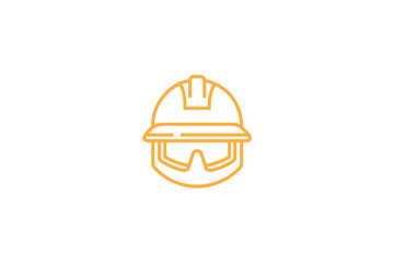 Fototapeta premium Orange Outline Hard Hat and Safety Goggles Icon for Industrial Worker Protection and Site Safety