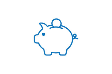 Blue Outline Piggy Bank Icon with Coin Symbolizing Savings and Financial Planning Future