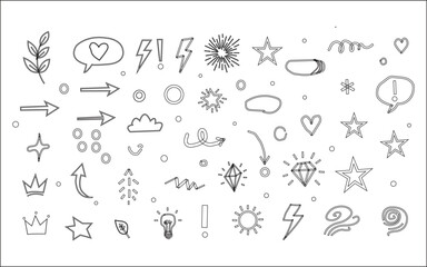Hand Drawn Doodle Symbols and Decorative Elements Gray Vector Set