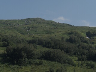 Obraz premium Mountain nature of the Caucasus, hiking in the mountains, views during a hike, mountains in summer, hiking and tourism.
