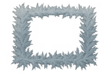Hoarfrost frame border creating frozen icy texture on transparent background, winter or christmas design element
