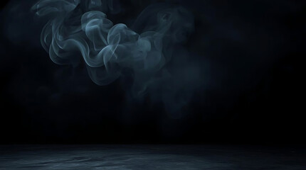 Mysterious ethereal smoke wisps gracefully swirling in dark moody ambiance over textured dark floor ideal for atmospheric design elements