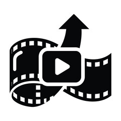 Video upload icon with film reel and upward arrow EPS