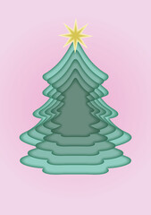 Christmas tree card, invitation card, winter holidays, tree with start, pink card, wishing card, christmas star