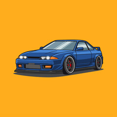 Japanese racing car, Drifting car, Jdm icon logo flat vector design