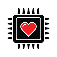 Red heart on computer chip EPS icon