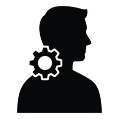 Man silhouette with gear on shoulder vector EPS icon
