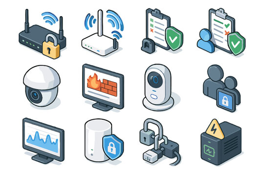 Icon outage device security monitor network backup iot system cable vector home