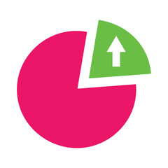 Pink and green pie chart with upward arrow EPS icon