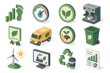 Environmental label icon friendly monitor sustainable biodegradable vector chart waste eco barista