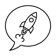 Speech bubble with a rocket launching EPS icon