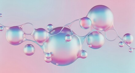 Abstract iridescent bubbles floating against gradient pastel background