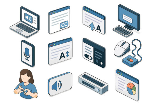 Screen language icon closed adjustable contrast vector edtech accessibility high icons keyboard
