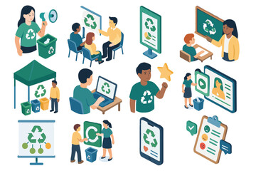 Informational post awareness challenge survey smart infographic online vector recycling media icons