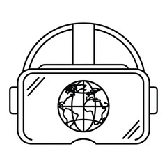 Virtual reality headset displaying a globe in vector icon