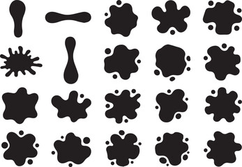 Vector abstract blob shapes set. Irregular organic element kit. Amoeba splotches. Liquid uneven spots. Asymmetric fluid splodge forms. Amorphous blob black silhouettes collection on white background