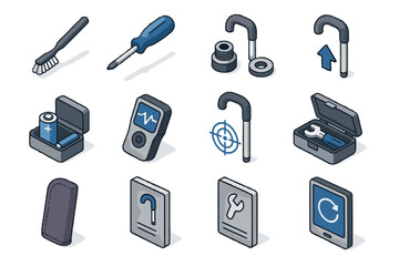 Troubleshooting user update smart battery guide icon vector brush cane tools screwdriver