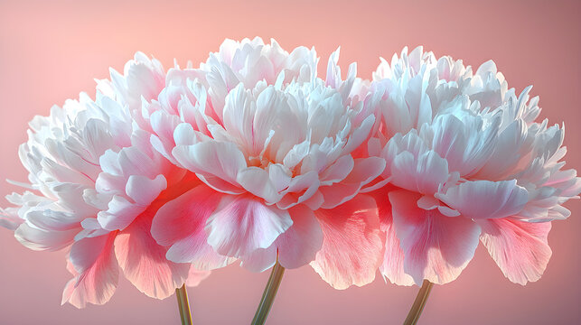 Soft pink peonies bloom gracefully with delicate petals and a gentle, warm glow.
