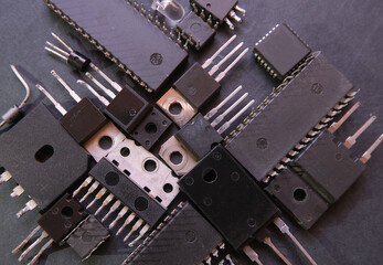  Semiconductor components. Electronic chips and transistors.