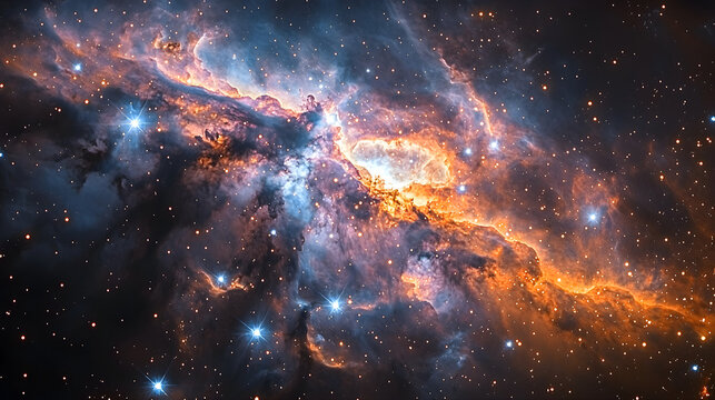Breathtaking cosmic nebula ablaze with stellar light and swirling gas clouds, a vibrant celestial masterpiece. - Powered by Adobe